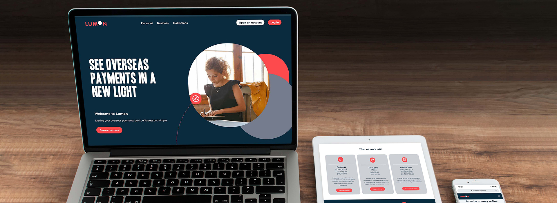Lumon website on desktop, mob and tablet 